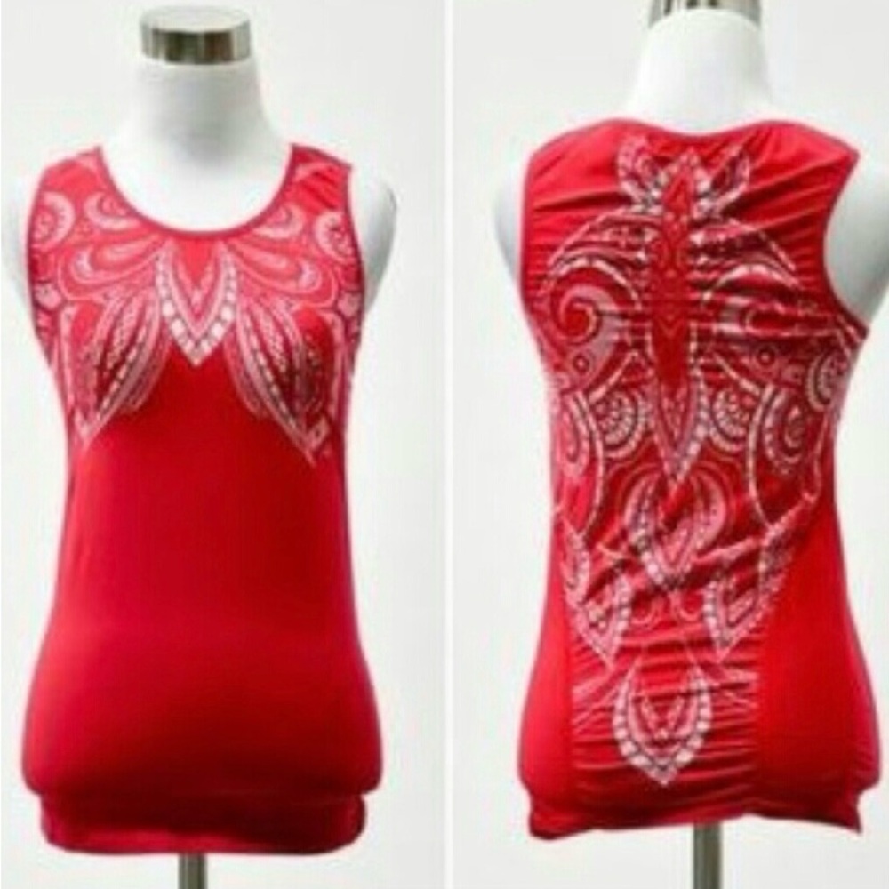 Athleta Red Embellished Ruched Tank Top